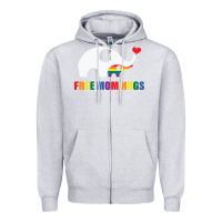 Heather Grey free mom hugs pride elephant rainbow Zipper Hoodie - linhVisuals