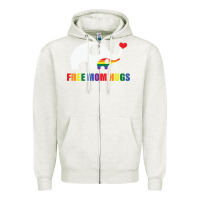 Oatmeal Heather free mom hugs pride elephant rainbow Zipper Hoodie - linhVisuals