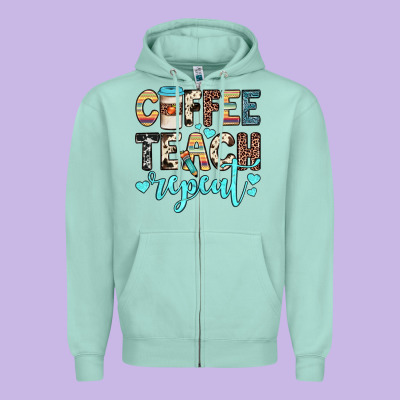 Coffee Teach Repeat Zipper Hoodie Designed By Jahusdesignshop