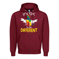 Burgundy it’s ok to be different autism dinosaur Zipper Hoodie - linhVisuals