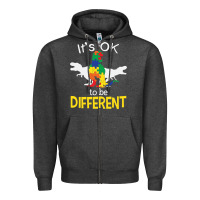 Charcoal Heather it’s ok to be different autism dinosaur Zipper Hoodie - linhVisuals