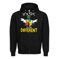 Black it’s ok to be different autism dinosaur Zipper Hoodie - linhVisuals