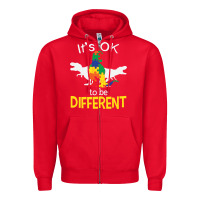 Red it’s ok to be different autism dinosaur Zipper Hoodie - linhVisuals