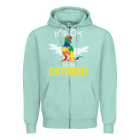 Seafoam it’s ok to be different autism dinosaur Zipper Hoodie - linhVisuals