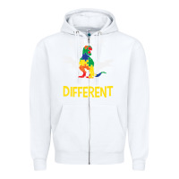 White it’s ok to be different autism dinosaur Zipper Hoodie - linhVisuals