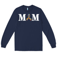 Navy LIL Autism Mom Long Sleeve Tee - CowhideDigitalArt