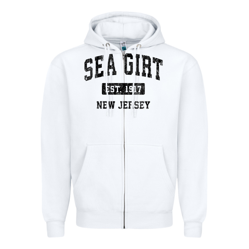 Womens Sea Girt New Jersey Nj Vintage Sports Design Black Design V Nec Zipper Hoodie by linhVisuals | Teevron