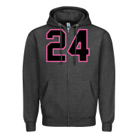 Charcoal Heather number 24 sports jersey athlete fan pink black lucky number t shirt Zipper Hoodie - linhVisuals