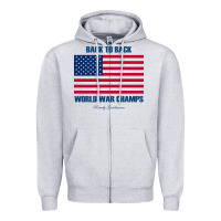 Heather Grey newback to back world war champs back Zipper Hoodie - linhVisuals