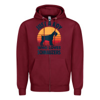 Burgundy schnauzer just a boy who loves dogs men retro vintage sunset raglan ba Zipper Hoodie - linhVisuals