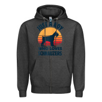 Charcoal Heather schnauzer just a boy who loves dogs men retro vintage sunset raglan ba Zipper Hoodie - linhVisuals