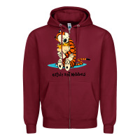 Burgundy newcalvin and hobbes [tyellow] Zipper Hoodie - linhVisuals