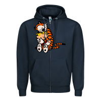 Navy newcalvin and hobbes 04 Zipper Hoodie - linhVisuals