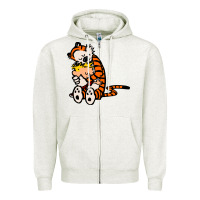 Oatmeal Heather newcalvin and hobbes 04 Zipper Hoodie - linhVisuals