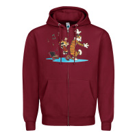 Burgundy newcalvin and hobbes sing 09 Zipper Hoodie - linhVisuals