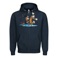 Navy newcalvin and hobbes sing 09 Zipper Hoodie - linhVisuals