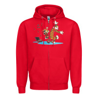 Red newcalvin and hobbes sing 09 Zipper Hoodie - linhVisuals