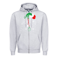 Heather Grey newchristmas grinch hand holding a stethoscope Zipper Hoodie - linhVisuals