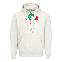 Oatmeal Heather newchristmas grinch hand holding a stethoscope Zipper Hoodie - linhVisuals