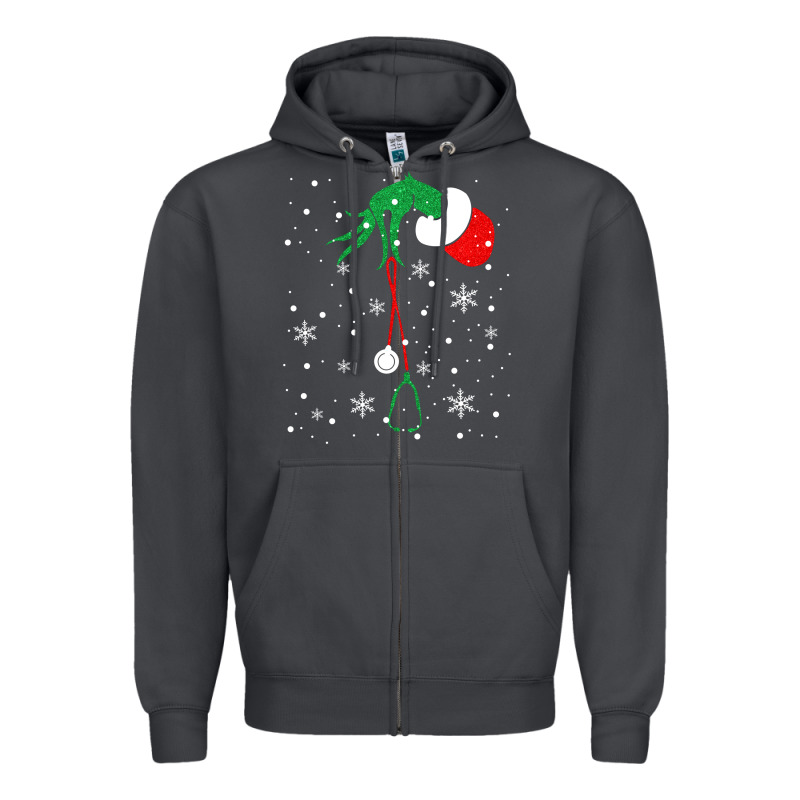 Newchristmas Grinch Hand Holding A Stethoscope Zipper Hoodie by linhVisuals | Teevron