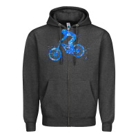 Charcoal Heather downhill mountain bike t  shirt downhill mountain bike jump blue water Zipper Hoodie - linhVisuals