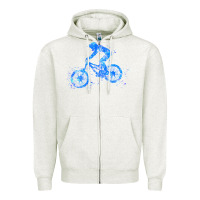 Oatmeal Heather downhill mountain bike t  shirt downhill mountain bike jump blue water Zipper Hoodie - linhVisuals
