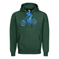Sports Green downhill mountain bike t  shirt downhill mountain bike jump blue water Zipper Hoodie - linhVisuals