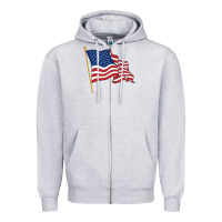 Heather Grey American flag Zipper Hoodie - linhVisuals