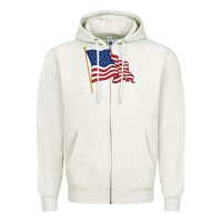 Oatmeal Heather American flag Zipper Hoodie - linhVisuals