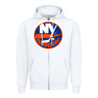 White Ny islanders Zipper Hoodie - linhVisuals