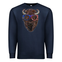 Navy bison with american flag glasses Premium Sweatshirt - RanaPortraitStore