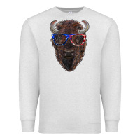 Oatmeal Heather bison with american flag glasses Premium Sweatshirt - RanaPortraitStore
