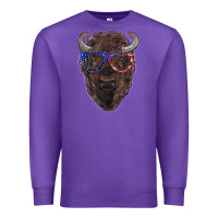 Purple bison with american flag glasses Premium Sweatshirt - RanaPortraitStore