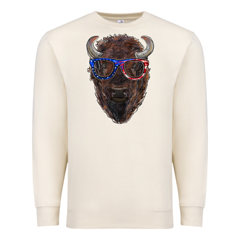 Bison With American Flag Glasses Premium Sweatshirt by RanaPortraitStore | Teevron