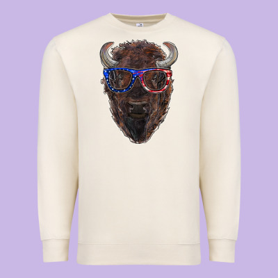 Bison With American Flag Glasses Premium Sweatshirt Designed By Ranaportraitstore
