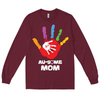 Burgundy LIL Autism Mom Long Sleeve Tee - CowhideDigitalArt