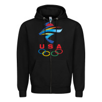 Black USA OLYMPIC RINGS Zipper Hoodie - linhVisuals
