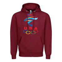 Burgundy USA OLYMPIC RINGS Zipper Hoodie - linhVisuals