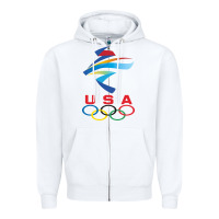 White USA OLYMPIC RINGS Zipper Hoodie - linhVisuals