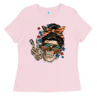 Bubblegum Pink American Mother skull Ladies Tee - FaDigitalArtStudio