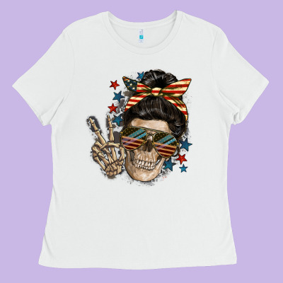 American Mother Skull Ladies Tee Designed By Fadigitalartstudio