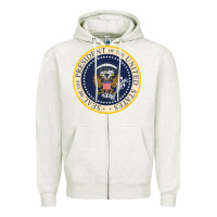 Oatmeal Heather fake presidential seal Zipper Hoodie - linhVisuals