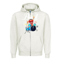 Oatmeal Heather the muppet show animal playing pearl drums Zipper Hoodie - linhVisuals