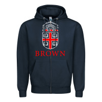 Navy brown university Zipper Hoodie - linhVisuals