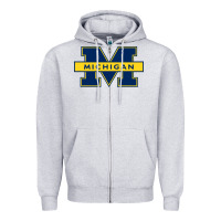 Heather Grey michigan Zipper Hoodie - linhVisuals