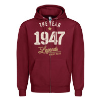 Burgundy The Year 1947 - 75th Birthday Vintage Classic Zipper Hoodie - linhVisuals