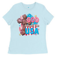 Baby Blue God Blessed the USA Ladies Tee - FaDigitalArtStudio
