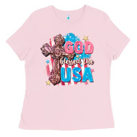 Bubblegum Pink God Blessed the USA Ladies Tee - FaDigitalArtStudio