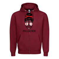 Burgundy Baseball Mom Skull Zipper Hoodie - linhVisuals