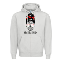 Dove Grey Baseball Mom Skull Zipper Hoodie - linhVisuals